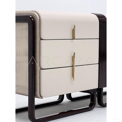 Cream Leather Ebony Curved Frame Six Drawer Chest - scene