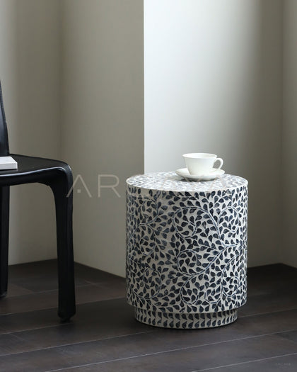 Shell Inlay Round Side Table Stool - scene