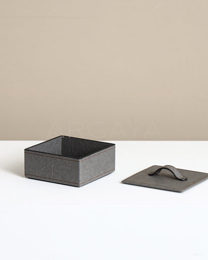Grey Leather Lidded Storage Box - scene