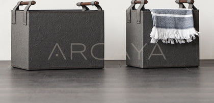 Grey Solid Wood Handle Storage Basket - scene