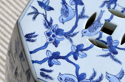 New Chinese Blue White Birds Ceramic Drum Stool - scene