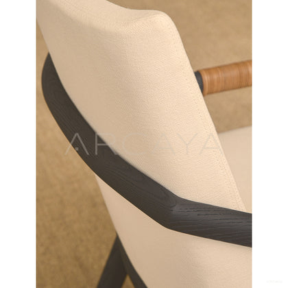 Old Money Oak Dining Chair Woven Leather Arms - scene
