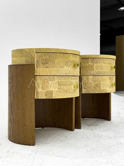 Round Two Tone Wood Nightstand - scene