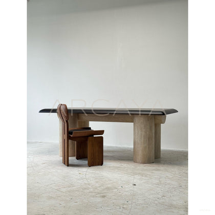 Custom Travertine Wood Dining Table - scene