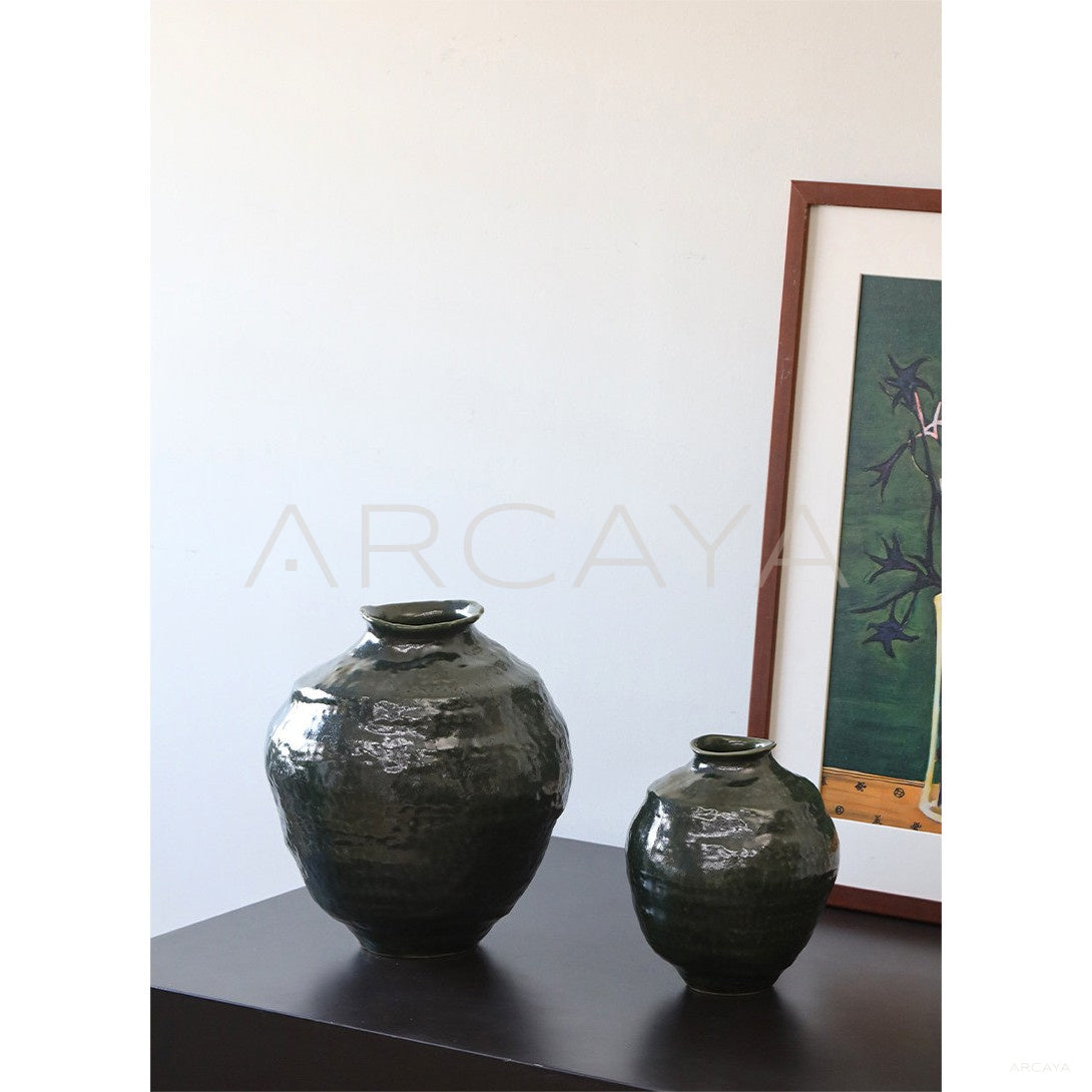 Wabi Sabi Round Belly Ceramic Jar Vase in detail