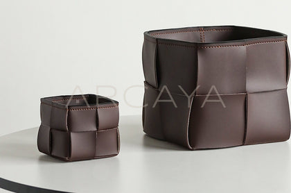 Woven Leather Storage Basket Desktop - scene