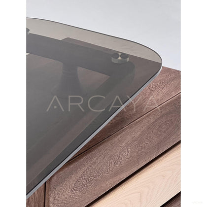 Walnut Irregular Glass Stacked Drawer Desk - scene