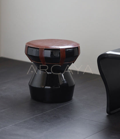 Black Gold Leather Art Drum Stool - scene