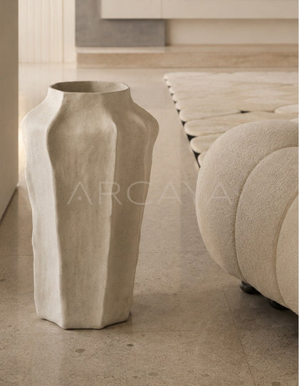 Hand Pinched Angular Plain White Vase - scene