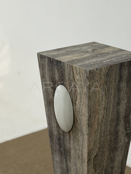 Oval White Jade Silver Travertine Sculpture Pedestal - scene