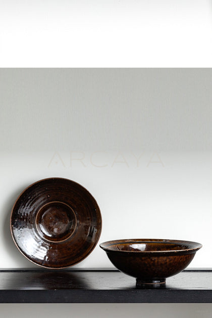 Sunxun Collab Vintage Brown Glaze Conical Bowl - scene