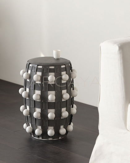Brown White Textured Art Drum Stool - scene