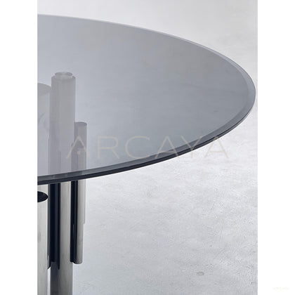 Multi Column Mirror Grey Glass Round Table - scene