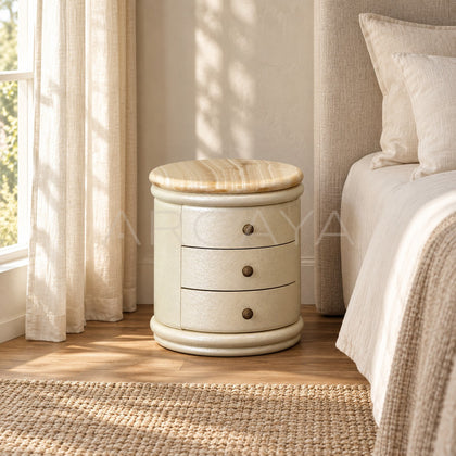 Striped White Jade Mother Of Pearl Nightstand - scene