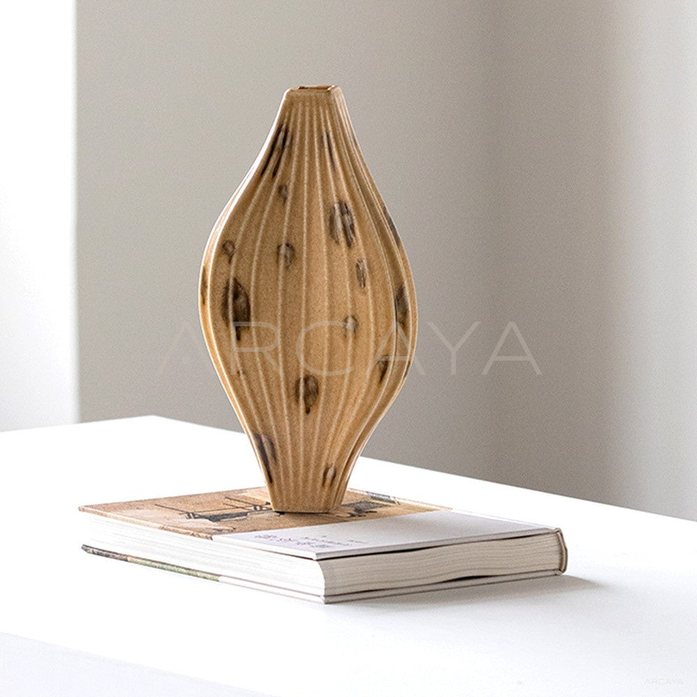 Vintage Ochre Irregular Ceramic Vase - main