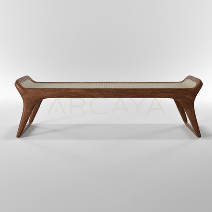 Walnut Rattan Woven Bench - main