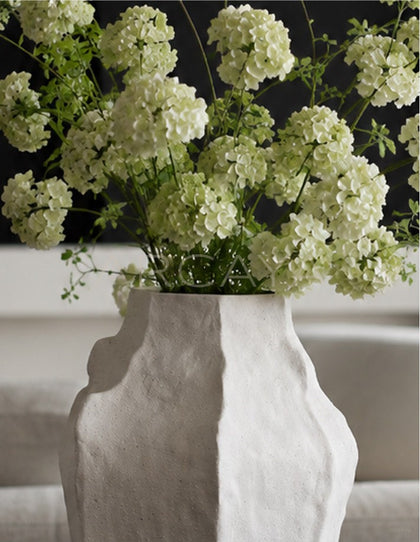 Hand Pinched Angular Plain White Vase - scene