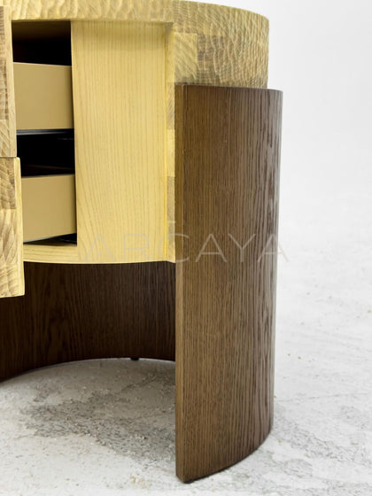 Round Two Tone Wood Nightstand - detail