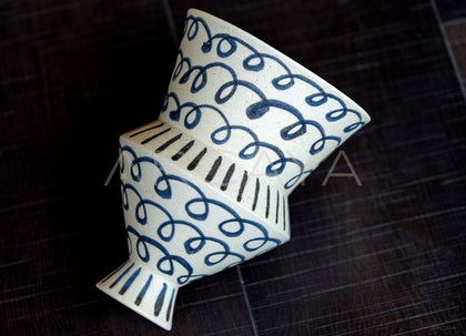 Dadan Hand Painted Blue Tiered Vase - scene