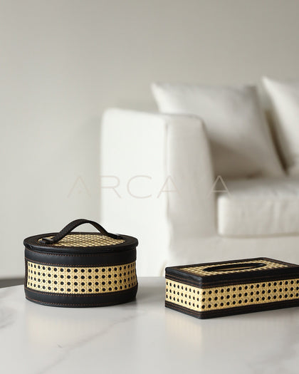 Rattan Leather Woven Storage Box - scene