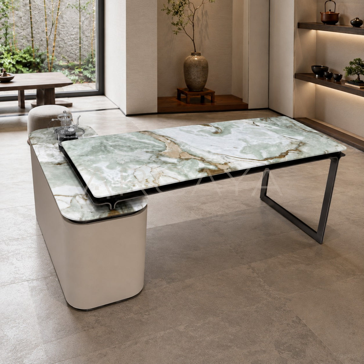 Daze Fendi Jade Stone Tea Table With Cabinet - main