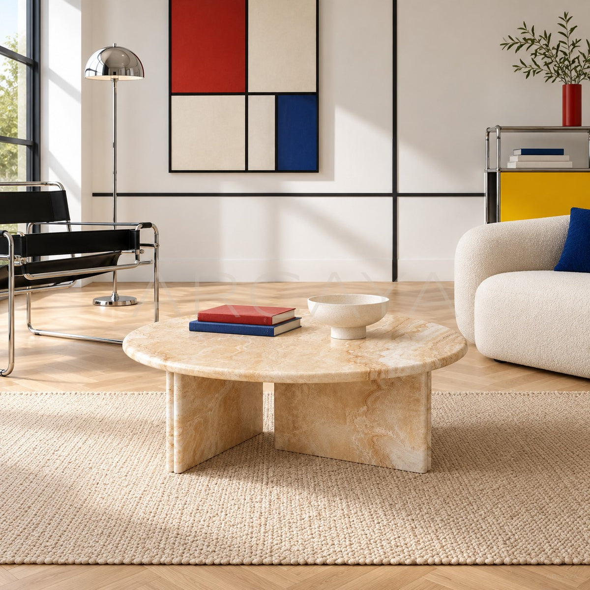 Cream Style Stone Coffee Table in detail