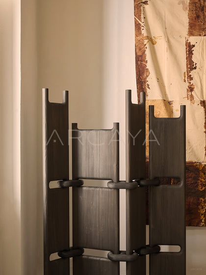 Wabi Sabi Charcoal Wood Folding Screen - scene