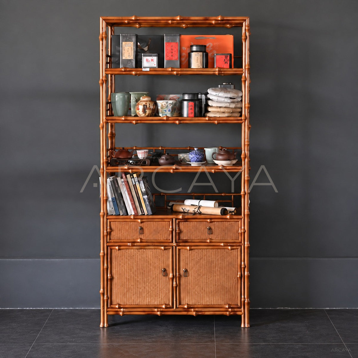Double Door Bamboo Woven Bookshelf Cabinet - main