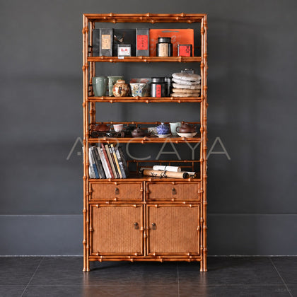Double Door Bamboo Woven Bookshelf Cabinet - main