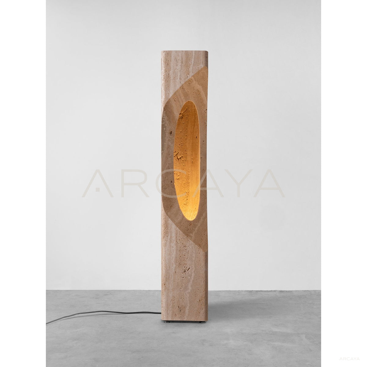 Cor Roman Travertine Illuminated Totem Sculpture in detail