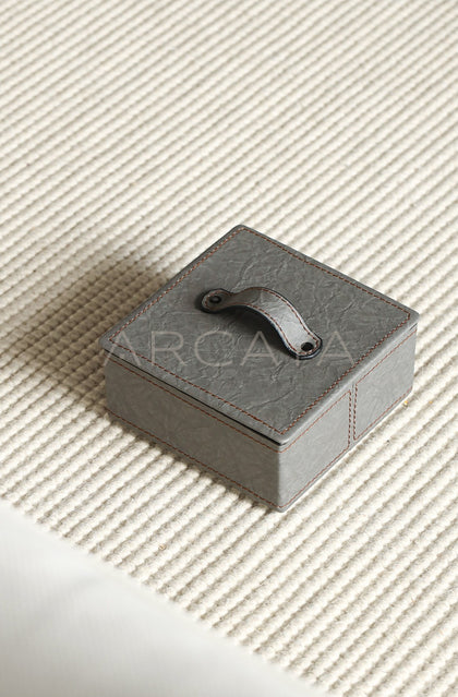 Grey Leather Lidded Storage Box - scene