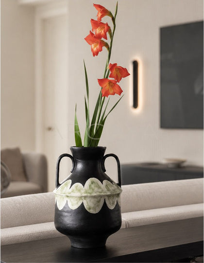 Dadan Double Ear Vintage Stoneware Vase - scene