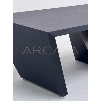 Beveled Black Wood Floating Desk - scene