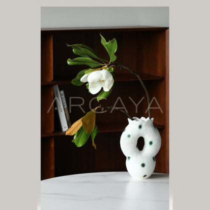Dadan Hand Pinched Hollow Green Dot Vase - scene