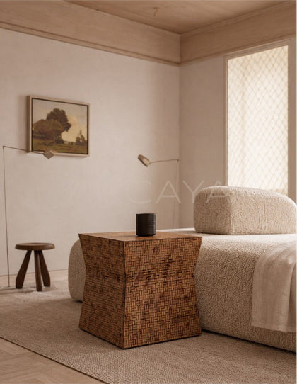 Textured Handwoven Side Table Dressing Room - scene