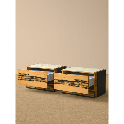 Old Money Black White Ebony Veneer Nightstand - scene