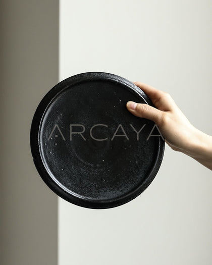 Amu Collab Black Swirl Stoneware Salad Plate - scene