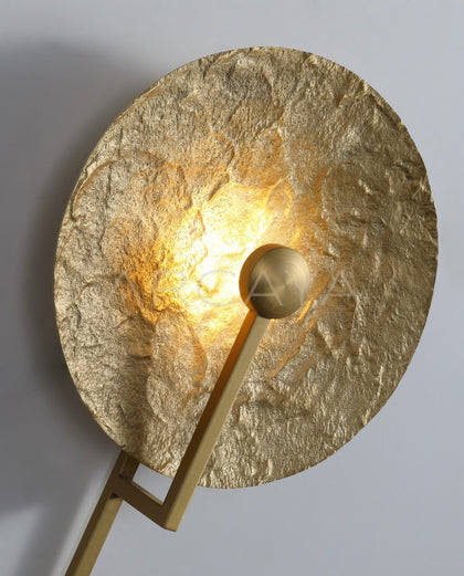 Gold Ring Textured Disc Straight Wall Light 10213 - scene