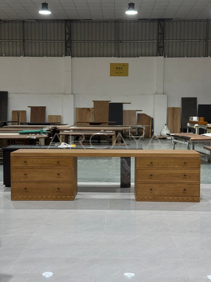 White Oak Mid Century Executive Desk - scene