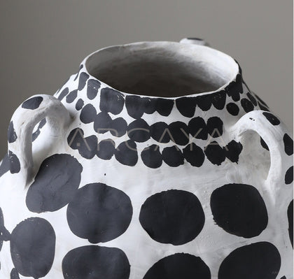 Wabi Sabi Black White Polka Dot Double Ear Vase - scene