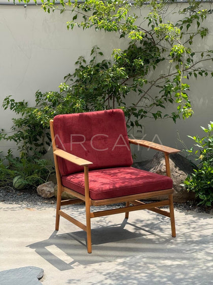 Burmese Teak Suede Red Lounge Chair - scene