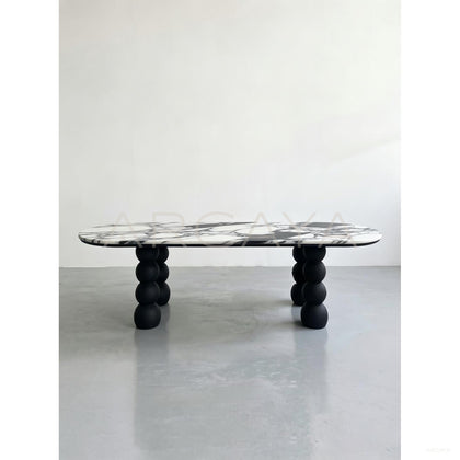 Ash Wood Marble Art Dining Table - scene