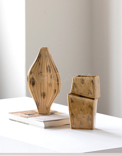 Vintage Ochre Irregular Ceramic Vase - scene