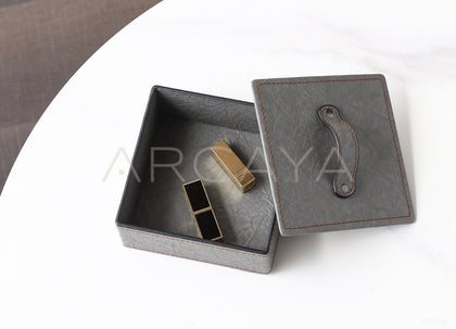 Grey Leather Lidded Storage Box - scene