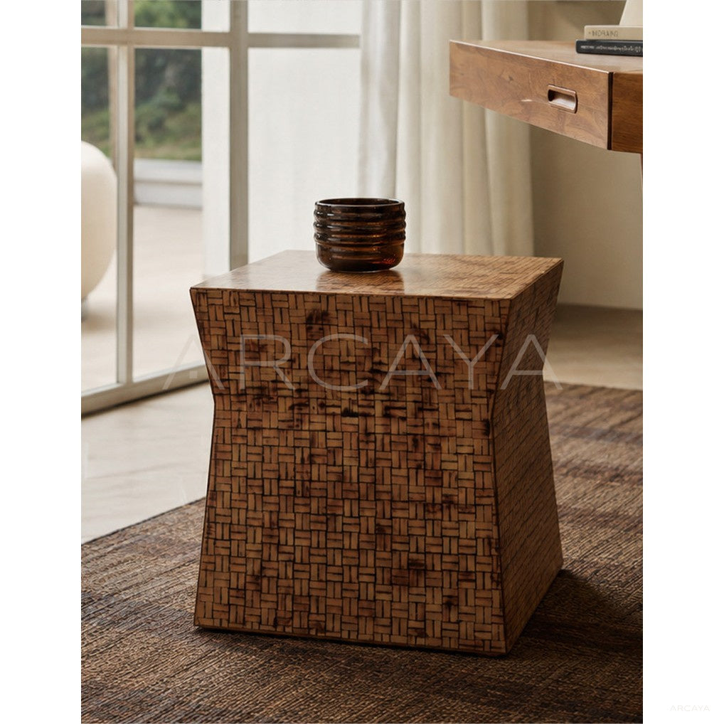 Vintage Woven Bamboo Side Table in detail