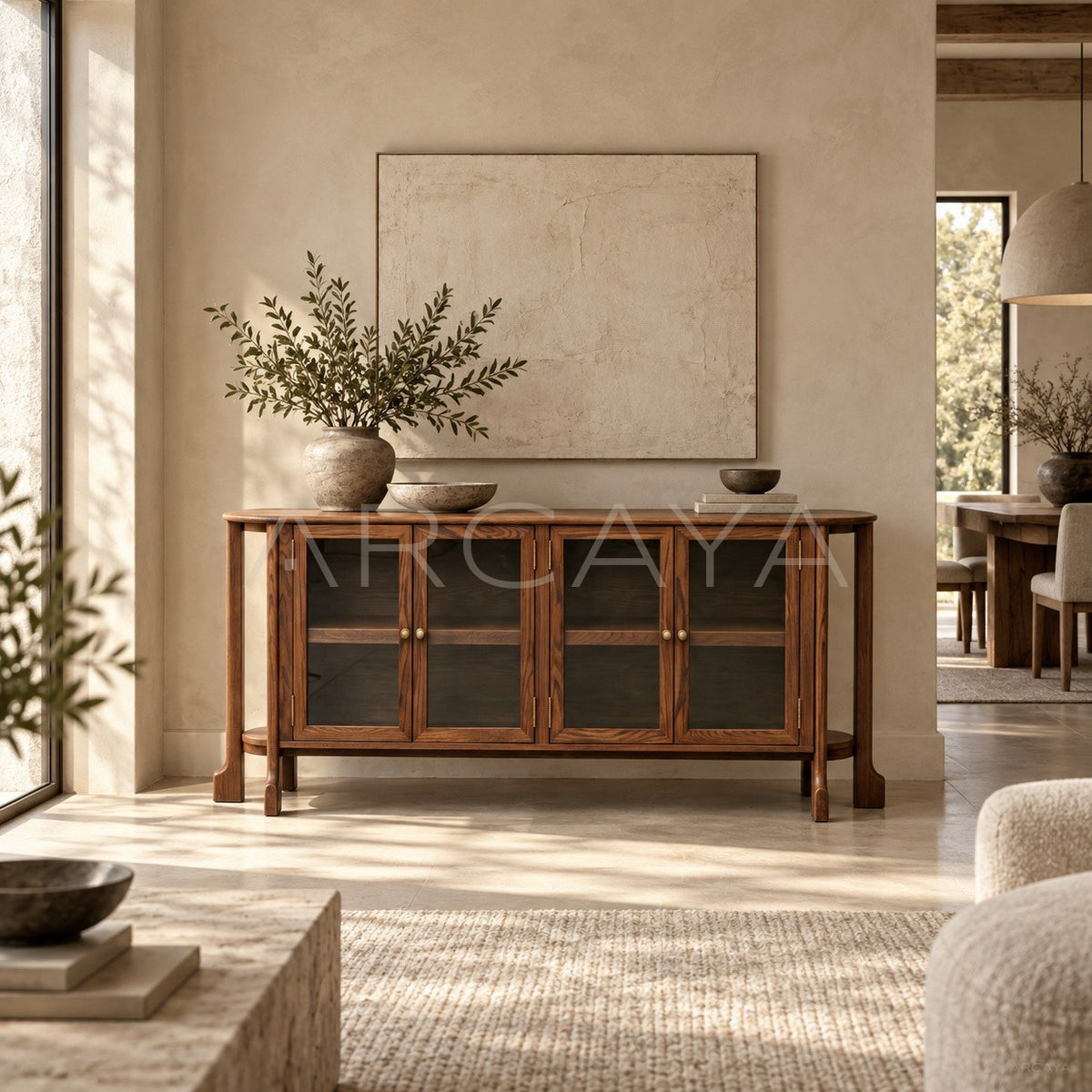 Oak Curved Sideboard in detail