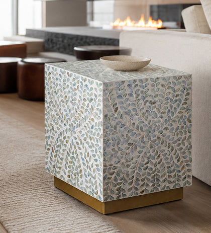 Handmade Shell Inlay Corner Side Table - scene