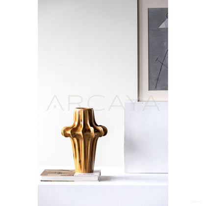 Hand Sculpted Four Petal Stoneware Vase - scene