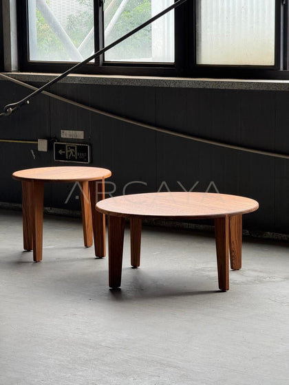 Burmese Teak Round Sofa Coffee Table Set - scene