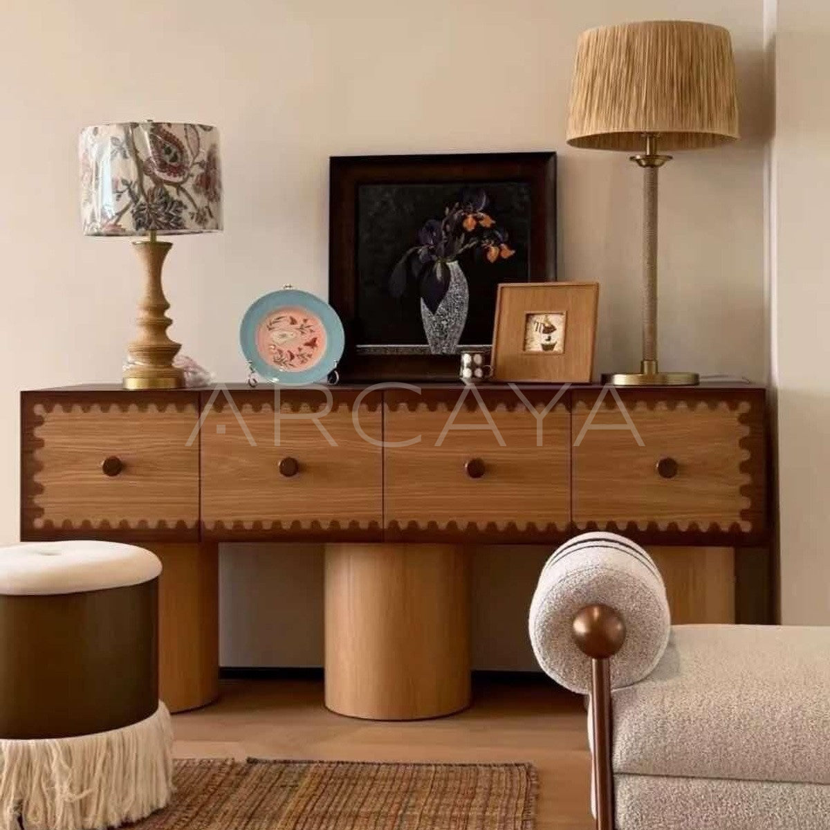 Vintage Wood Lace Trim Sideboard - main